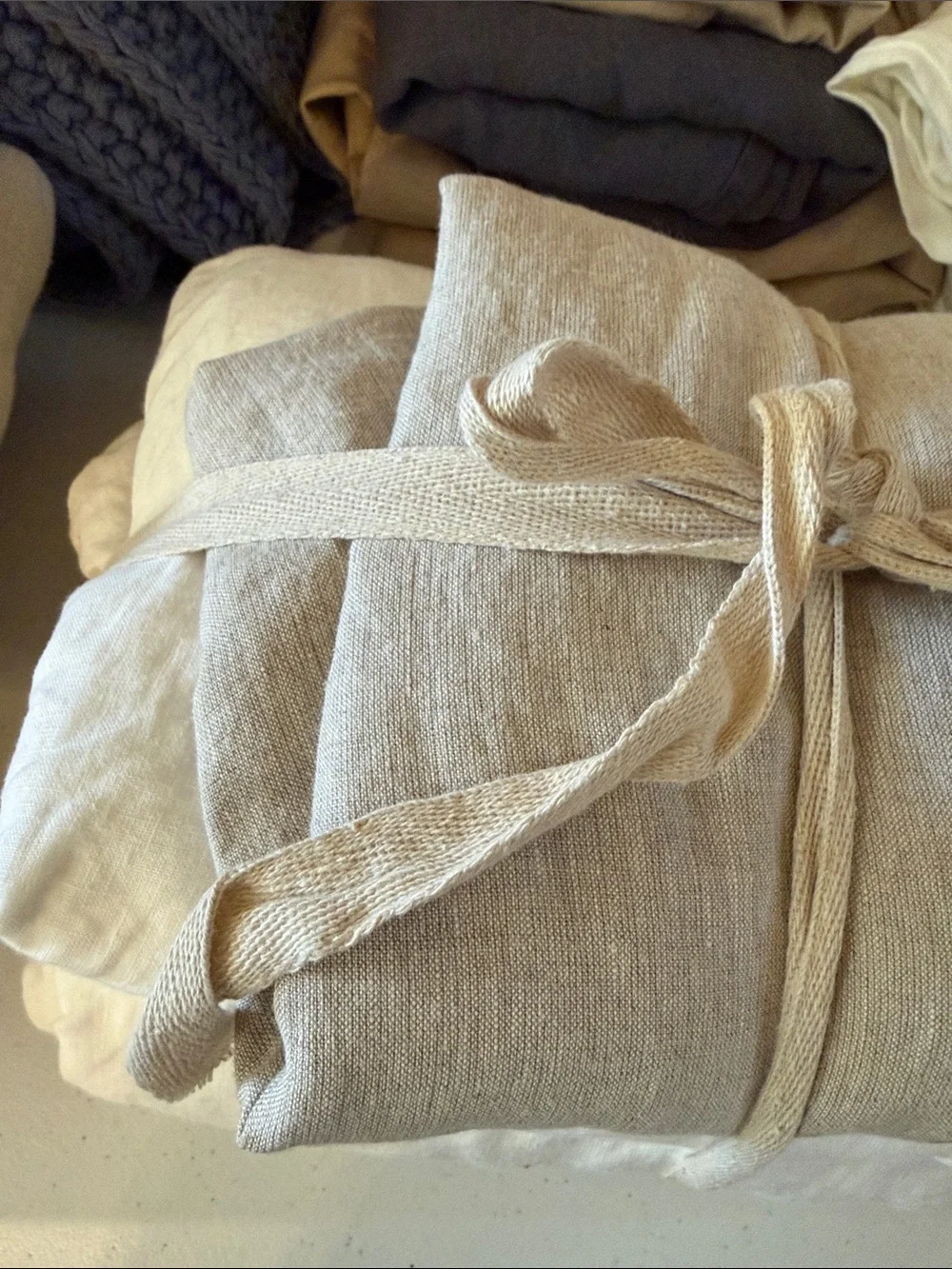 White Linen King Fitted Sheet and 2 Natural Chambray Pillowcases - Retail $154